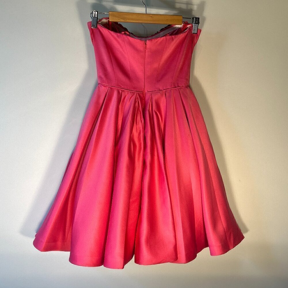 Angela & Alison SZ 0 Hot Pink satin dress black beading party formal prom retro - Picture 6 of 11